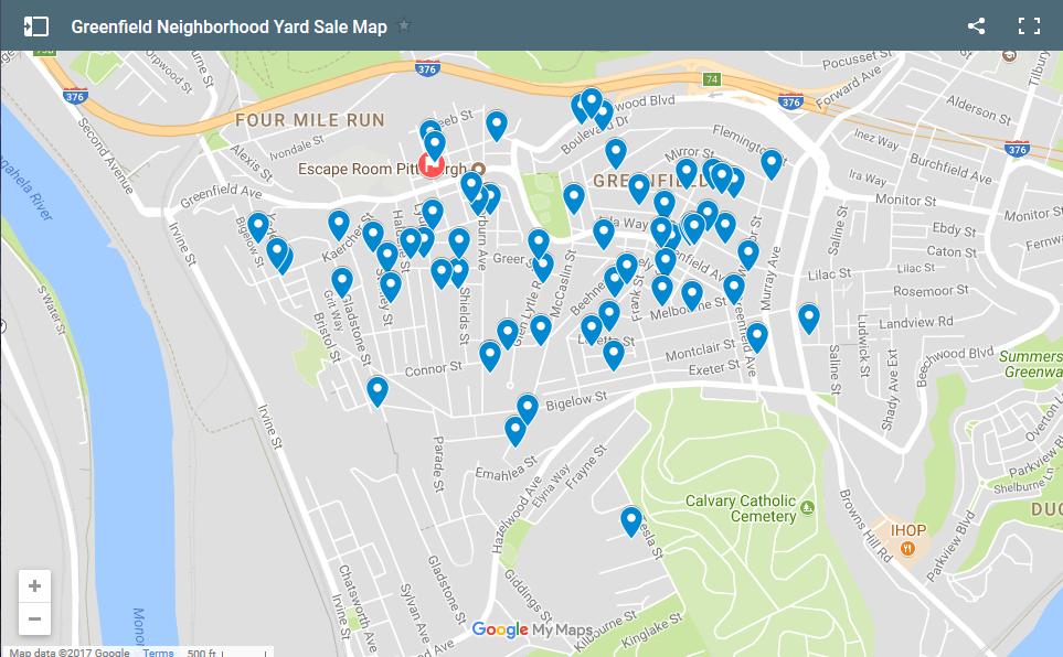 Greenfield Neighborhood Yard Sale Map on 9 Sept 2017 