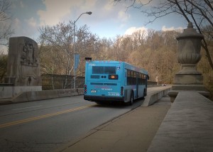 The 58 bus crossing the Greenfield Bridge (photo by Pat Hassett)
