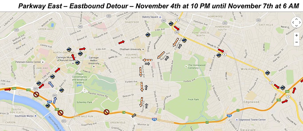 Parkway East detour route -- eastbound (map from OTMA)