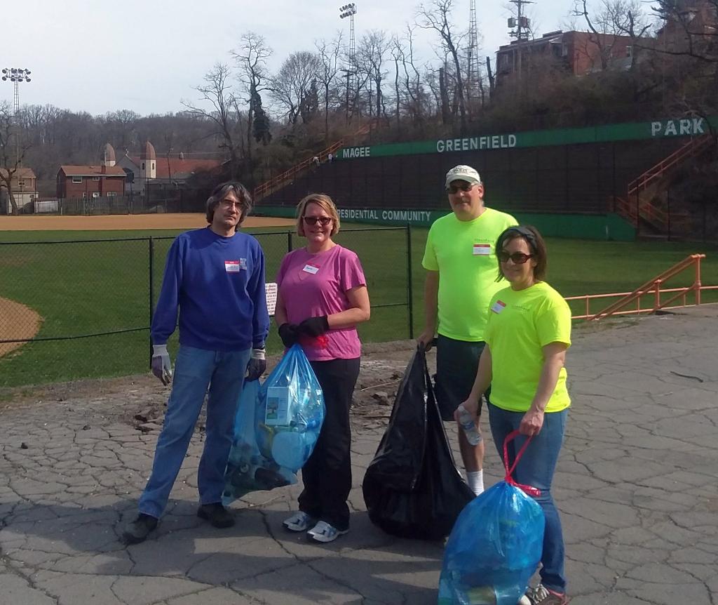 Cleanup crew at Magee Field, 14 April 2018